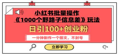 小红书批量操作《1000个野路子信息差》玩法，一分钟制作一个图文
