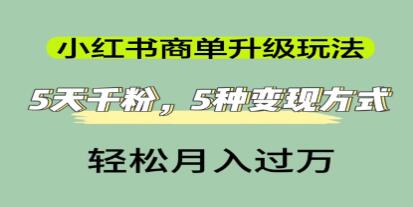 小红书商单升级玩法，5天千粉，5种变现渠道